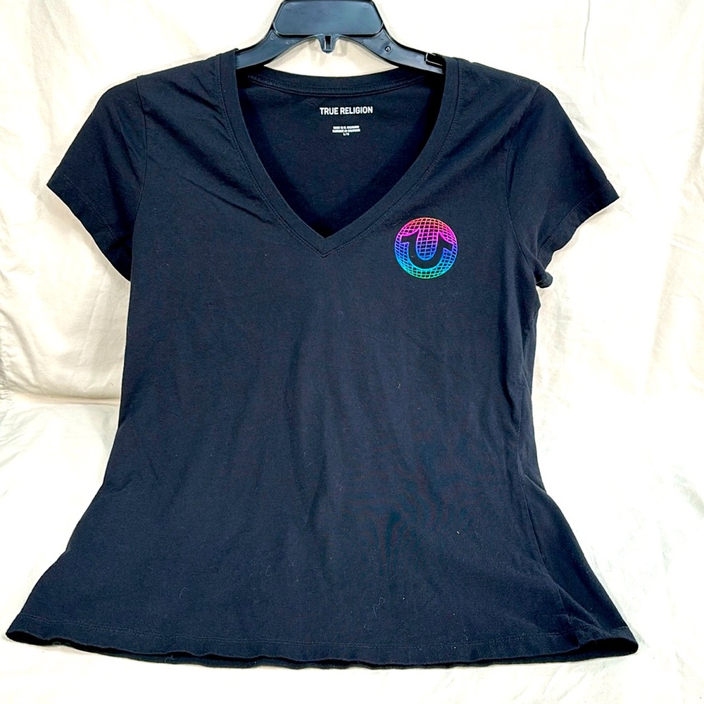 True Religion V-Neck Double Sided Cool Graphic Tee-Shirt Large Women's